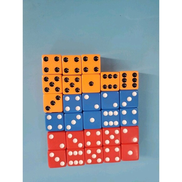 Replacement Dice 28 Red Blue And Orage White Dots 6 Sided Board Games - Picture 6 of 6